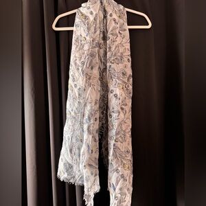 Lightweight Floral Print Scarf in White, Blue & Yellow